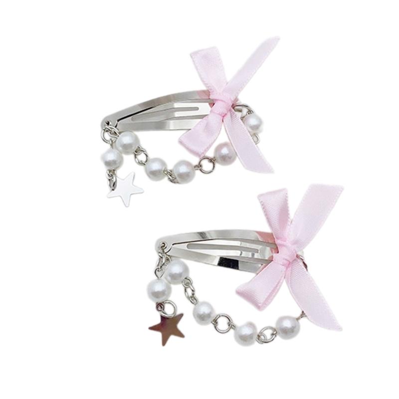 Delicate Hair Clip with Five pointed Star  Elegant Bowknot Adorned Hair Ornament 1 розовый