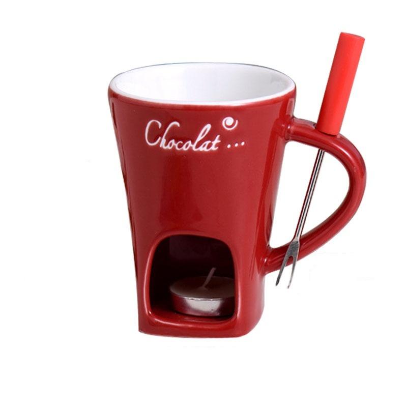 

JUSTINLAU Mini Ceramic Mug Fondue Mug with Fork Personal 130ML Fondue Pots Chocolate Cheese Ice Cream Fondue Maker Kit Tableware 130ml красный