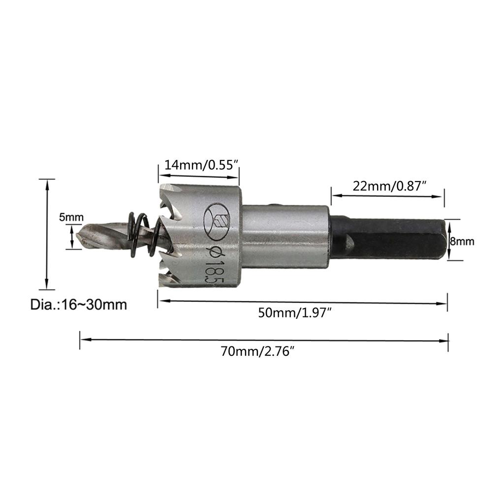 5Pcs HSS Hole Saw Kit High Speed Steel Hole Saw Set Hole Cutter Heavy Duty for Stainless Steel (16-30mm)