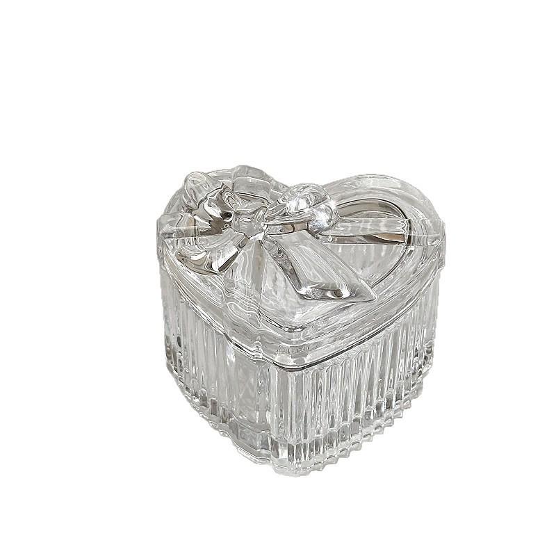 Heart-Shaped Glass Jewelry Box with Bow - European Embossed Retro Decor