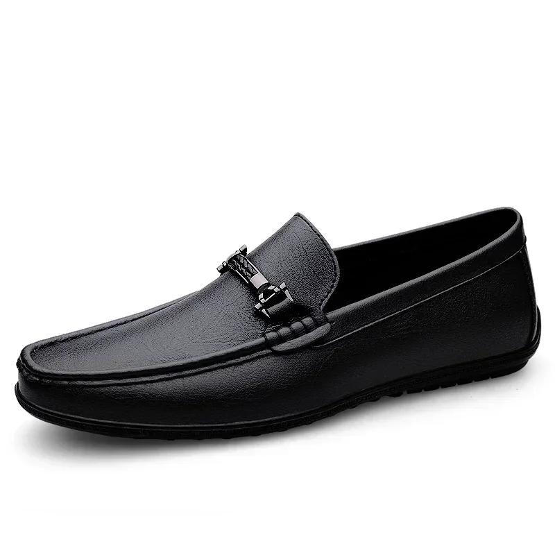 Fashion Luxury Mens Genuine Leather Shoes New Casual Shoes Men Blue Business Men Slip-on Shoes All-Match Loafers Handmade Driving Flats