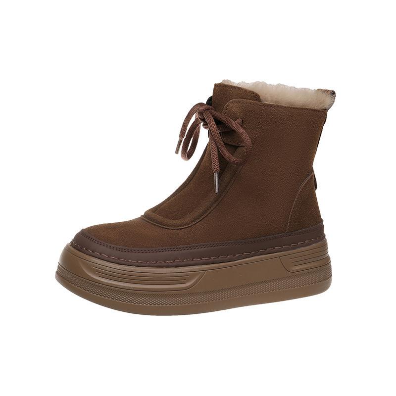 

Маффины на толстой подошве с меховой подкладкой, женские новые зимние бархатные теплые короткие ботинки 2025 года, нескользящая большая хлопковая обувь 40 коричневый