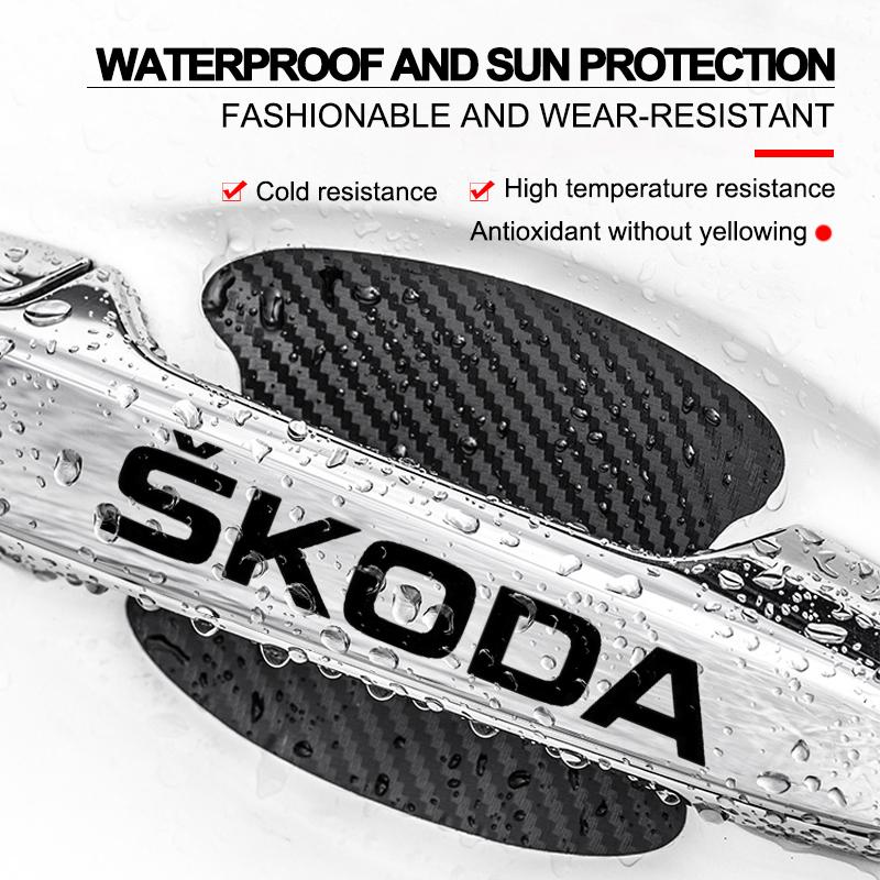 8pcs Car Door Sticker Carbon Fiber Scratches Auto Handle Protection Film for Skoda Superb Octavia Kodiaq Yeti Rapid Karoq Fabia Kamiq Enyaq Vis