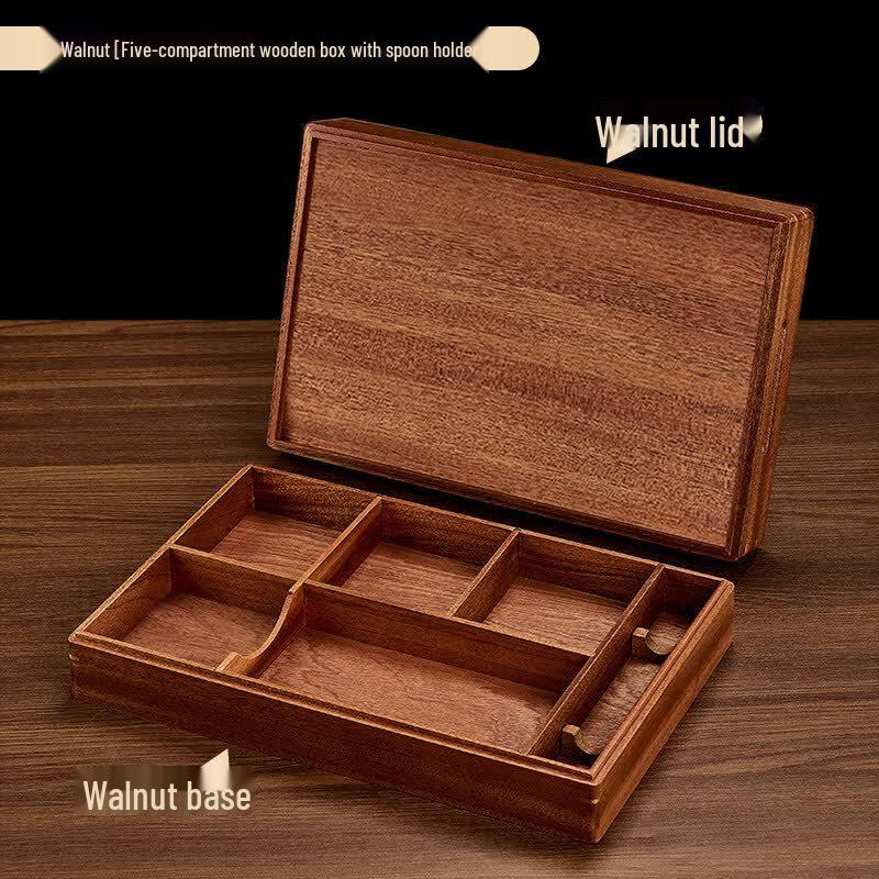 Chinese Style Walnut Wood Five-Grid Serving Box