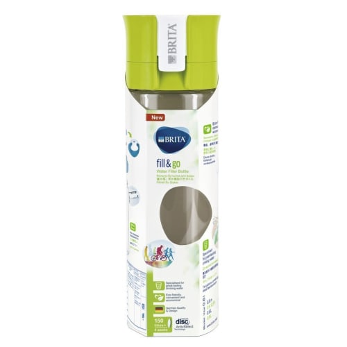 Brita 600ml Portable Water Bottle with Direct Drinking Function, Includes One Water Filter Cartridge, Fill & Go Lime [Official Japanese Product]