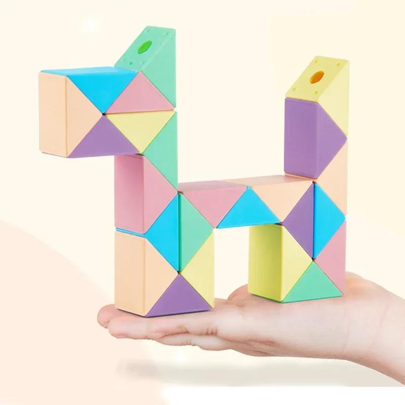 Multi-Color Transformable Magic Cube Puzzle - 3D Segments Magic Rule Snake Rubix Cubo Educational Toys Gift for Children & Kids