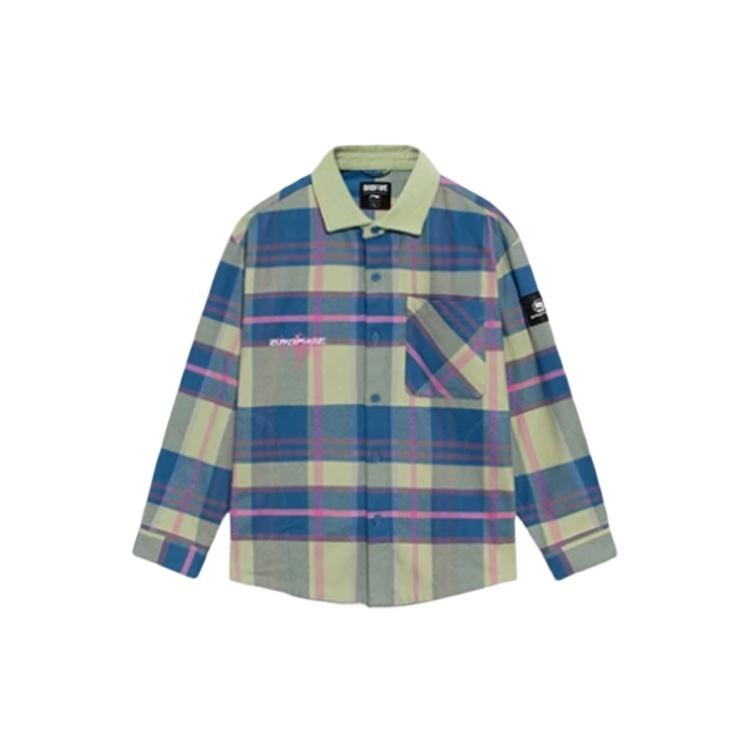 Li-Ning BADFIVE Sports Basketball Series Plaid Loose Fleece Lined Shirt  Green Blue  Men s ASHS005-3 M