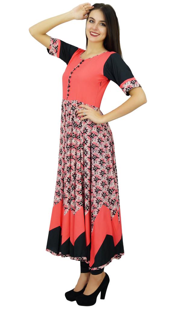 Bimba Chic Indian Custom Clothing Flaired Anarkali Kurta Dress Classic Peach