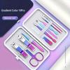 7-15 Pcs Blue-pink Gradient Nail Clipper Set High-quality Manicure Set Nail Scissors Cutters Tools Pedicure Kit Suit In Case Chr