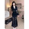 Sexy Pure Desire V-neck Lace Unique Chic Long-sleeved Dress Women's Autumn and Winter New Slim and Thin Hip-wrapped Dress