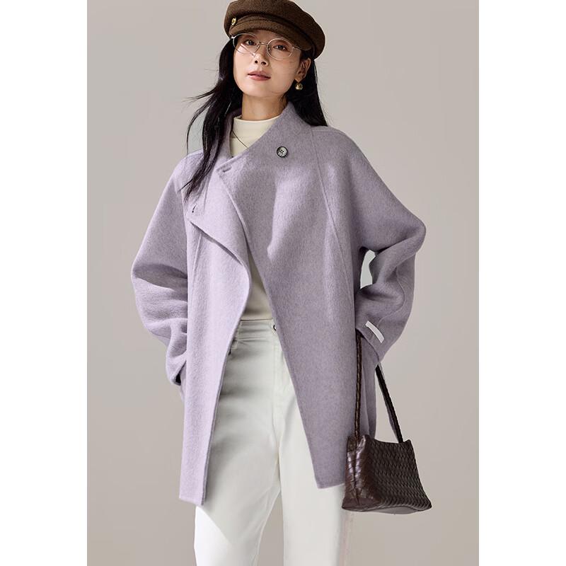 VICTORIA&VERA Women's Alpaca Wool Blend Stand Collar Overcoat