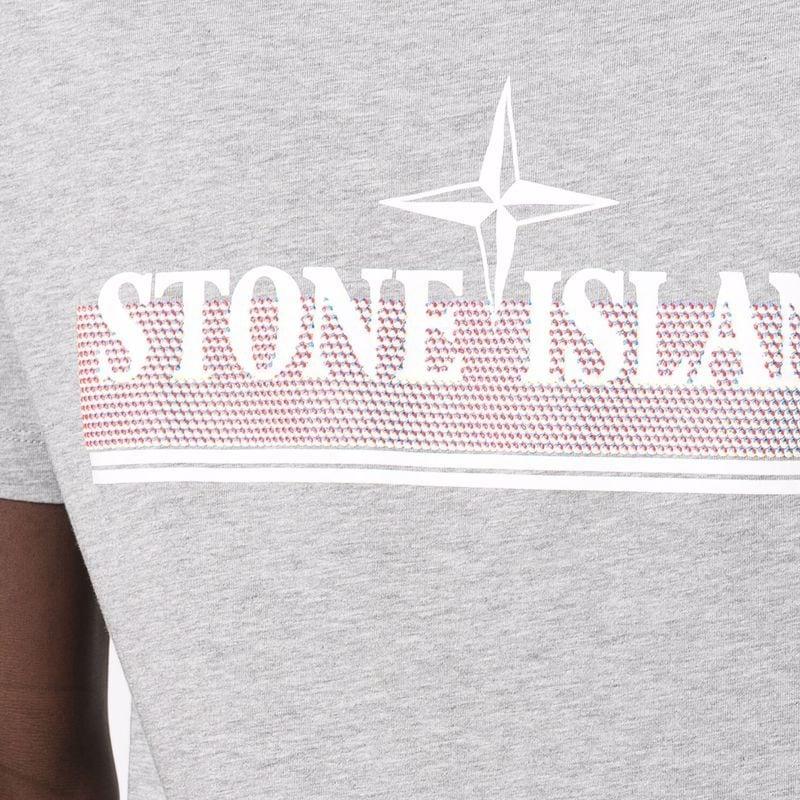 STONE ISLAND Ss22 T-shirt Cotone Tinta Unita Stampa Logo Manica Corta Uomo Top Grigio 76152NS92-V0M64