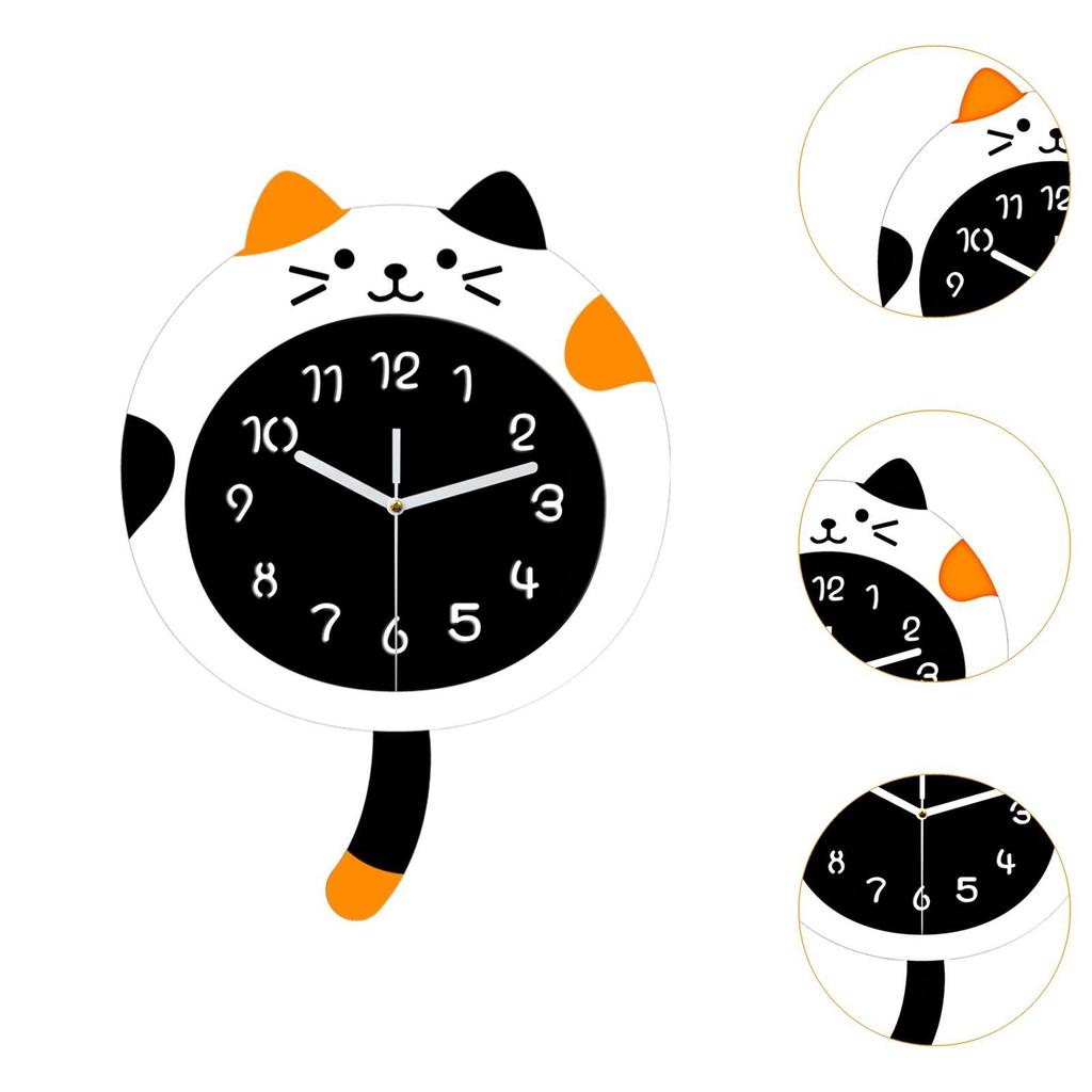 Cat Wall Clock Stylish Non Ticking Cartoon Cat Silent Clock Acrylic Wall Clock