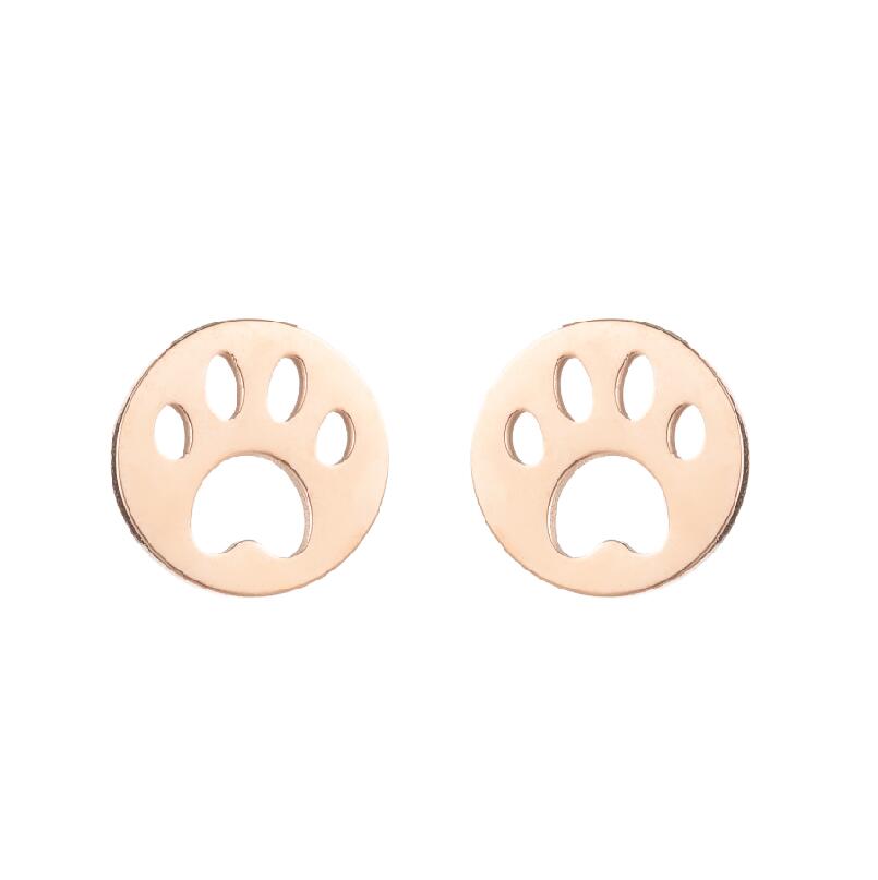 Cute Pet Dog Paw Print Stud Earrings Mini Golden Color Sweet Stainless Steel Ear Studs For Women Girls Fashion Zircon Gifts