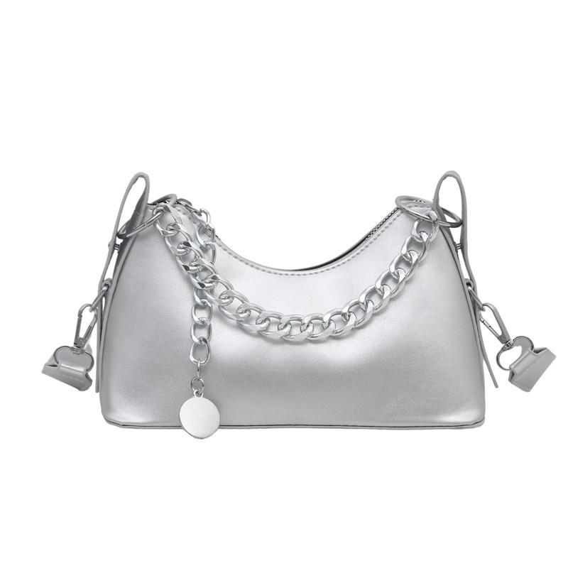 

Chain bag, women s new model, popular texture niche design sense, shoulder underarm bag, fashion messenger bag срібний