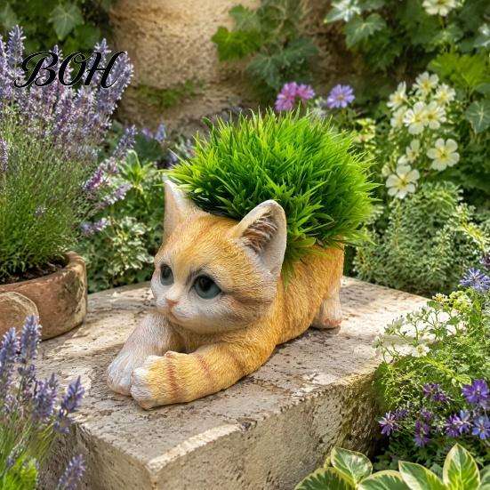 Weatherproof Resin Sculpture Creative Cat Planter, Cute Lying Flower Pot for Garden Indoor Outdoor Gardening Decor Yard, Adorable Animal Plant Holder,