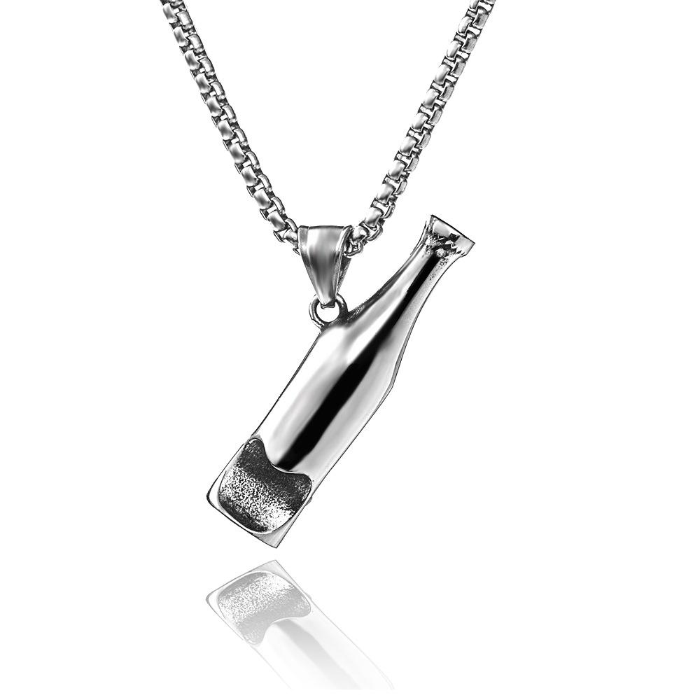 Fashionable New Beer Bottle Opener Pendant, Men's Trendy Bouncing, Versatile, Long Titanium Steel Necklace