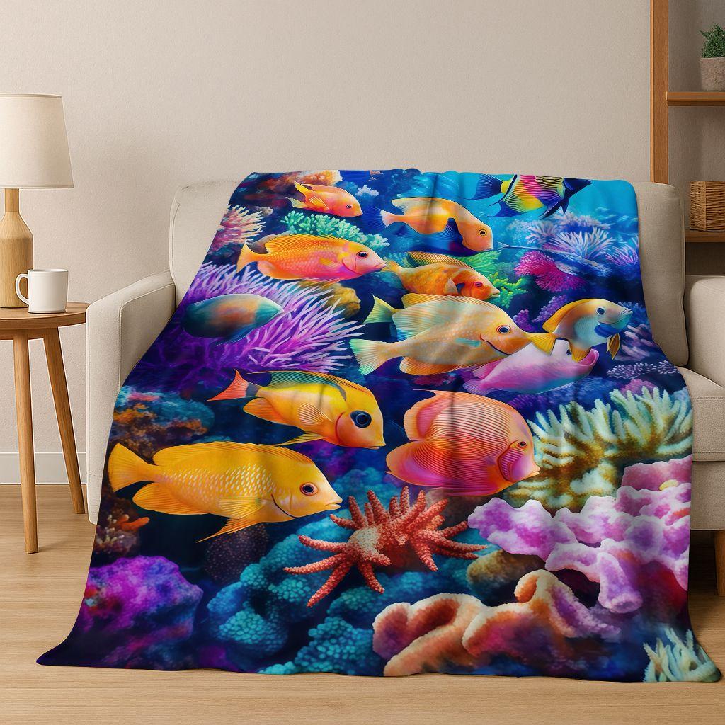 26 Style Underwater World Sea Dolphin Turtle Coral Art Flannel Blanket,Cozy Soft Throw Blanket for Home Bedroom Bed Sofa Kids