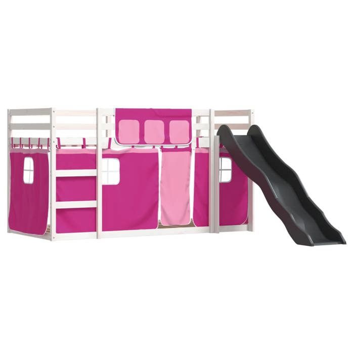VidaXL Lit superposé avec toboggan et rideaux rose 90x190 cm, lit, cadre de lit, lit superposé bas, meuble de chambre à 3284130