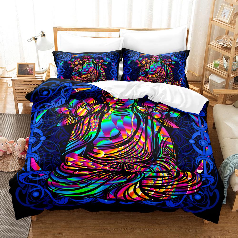 3D Buddha Bedding Set Microfiber Luxury Printed Down Duvet Cover Pillowcase 2/3 Birthday Gift AU210 * 240 Full Size Quick Drying Soft Home Textile