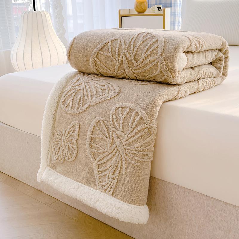Soft and Comfortable Solid Color Butterfly Jacquard Multi-functional Nap Blanket All Seasons Bedroom Warm Blanket