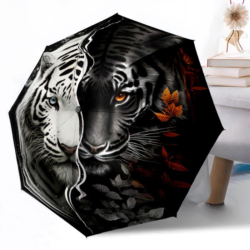 Tiger Yin Yang Artwork Outdoor Automatic Umbrella Retractable Design with 8-Rib Durability Lightweight Perfect Gift for Friends Family