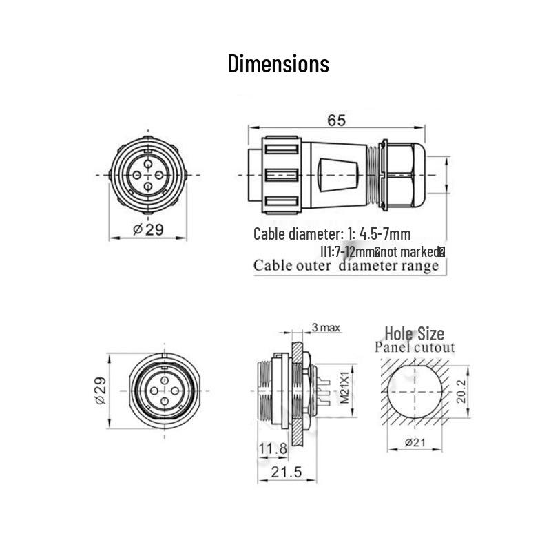 WEIPU SP21 Waterproof Aviation Plug, 2-12 Pin Male Connector with Rear Nut Socket