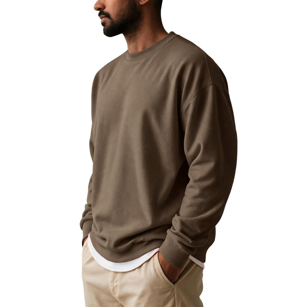 Herren Lockere Passform Rundhals Sweatshirt T-Shirt, Farbe Vielseitiges Lässiges Oberteil für den Arbeitsweg