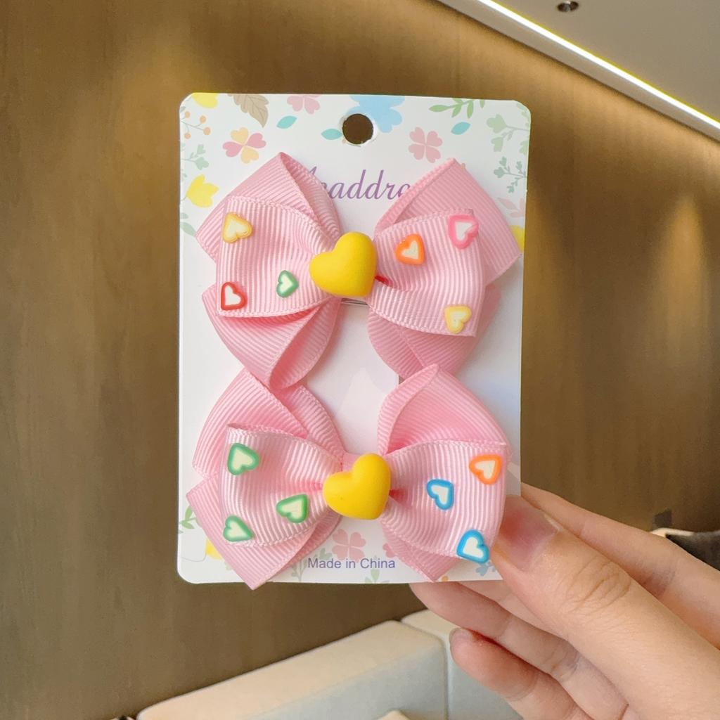 2PCS New Cute Princess Fashion Solid Heart Bow Lovely Girls Hairpins Children Headwear Hairgrip Hair Clips Hair Accessories