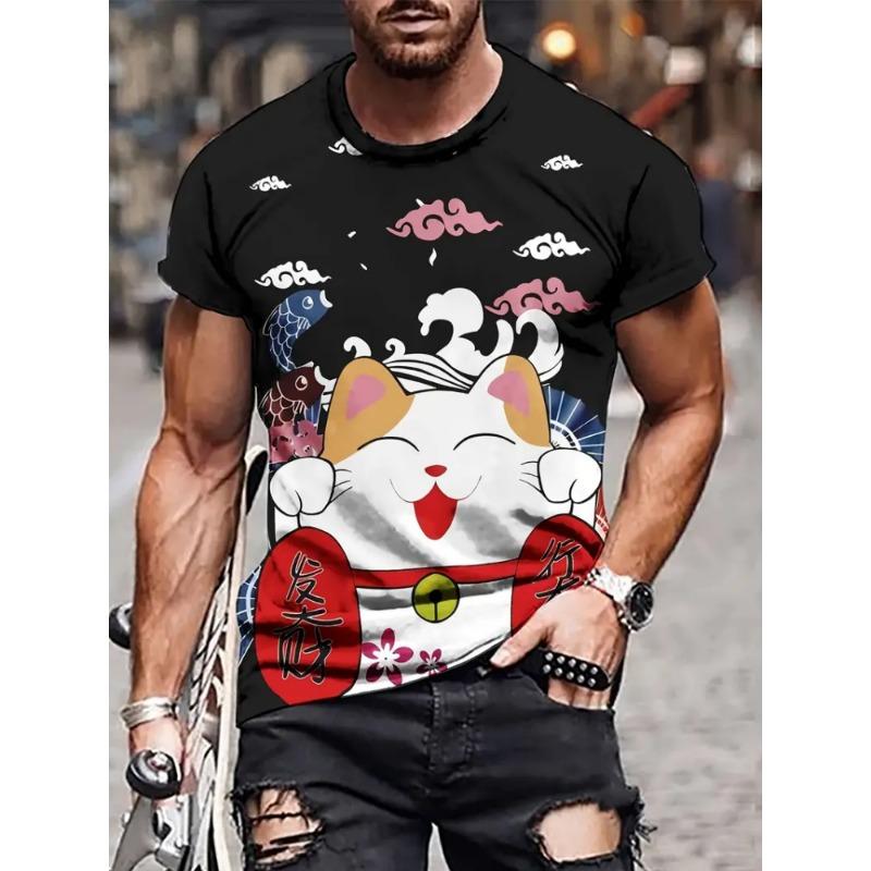 Fashion Sketch Animal Graphic Men T-Shirts Cats 3D Print Oversize Short Sleeve T-Shirt O-Neck Casual Men Women T-Shirt Clothing