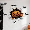 Black Cat Wall Stickers Halloween Stickers, 3D Broken Effect with Ghost Skeleton Pumpkin Bat Decals, Self-Adhesive Temporary Decorations Waterproof
