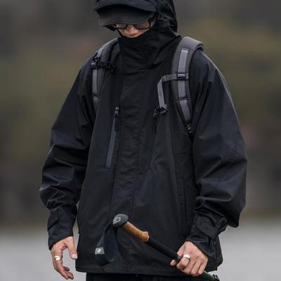 Men's Black Windproof Waterproof Hooded Workwear Jacket - Autumn/Winter Fashion