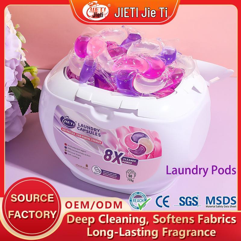 Jieti Kapsułki do prania 4 w 1: Długotrwały zapach, Zmiękczanie, Usuwanie plam, Formuła z proteazą.