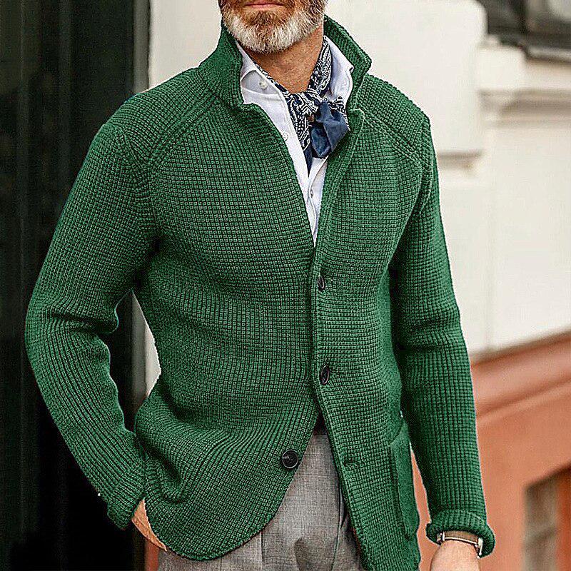 Men’s Casual Long Sleeve Solid Knit Cardigan - European & American Fashion Jackets