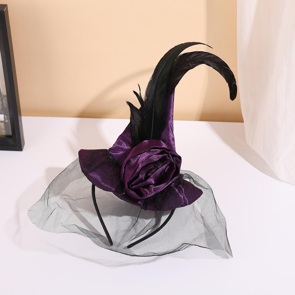 Carnival Party, Halloween Ball Supplies, Witch Hat Headbands, Retro, High-end Headbands, Mesh Feather Styles