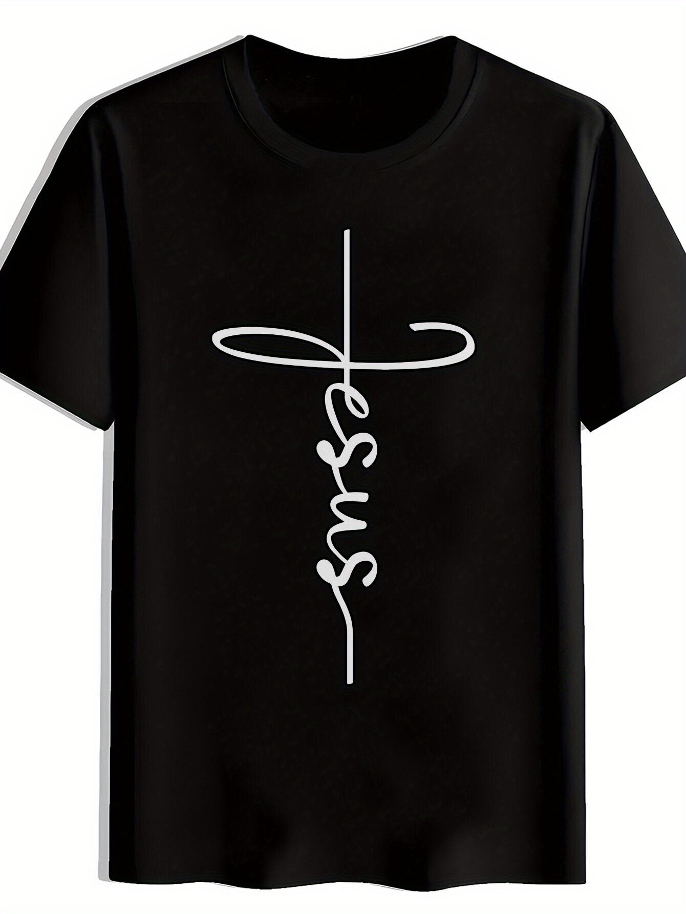 

Christian Religious Graphic T-shirt - Black with White Cross Design - Lightweight Breathable Polyester Tee for Church L