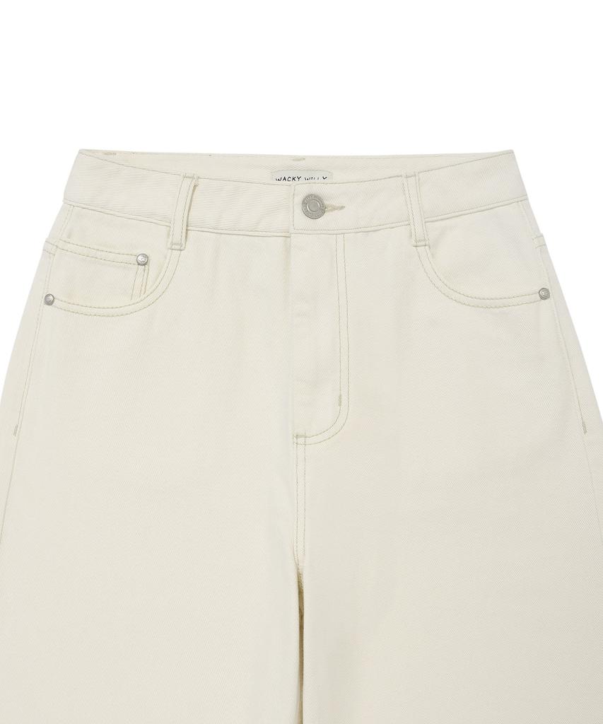 WACKY WILLY Women'S Semi-Wide Denim Pants Cream