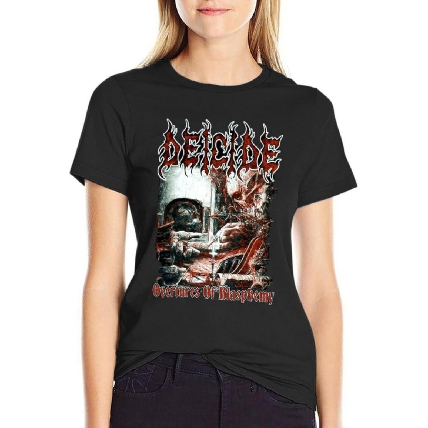 YUSTAK Deicide Band Womens Tops Summer T-Shirt Short Sleeve Crewneck Loose Fit Casual Basic Tee Tops S