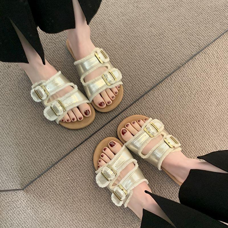 Internet Celebrity Explosion Retro Belt Buckle Slippers Women Summer Wear Platform Muller Shoes Cool Slippers 2025 New