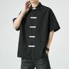 T-shirt da uomo in cotone di bambù con colletto Henley a maniche corte, taglie forti, moda casual europea