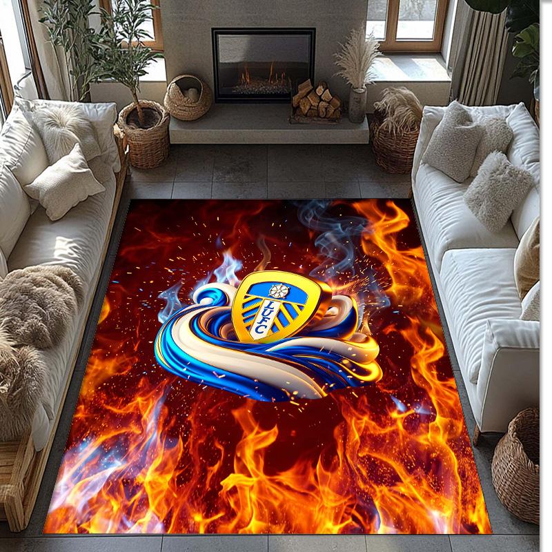 Leeds United Football Print Crystal Velvet Rug, Comfortable Water Absorbent Non Slip Indoor Floor Carpet