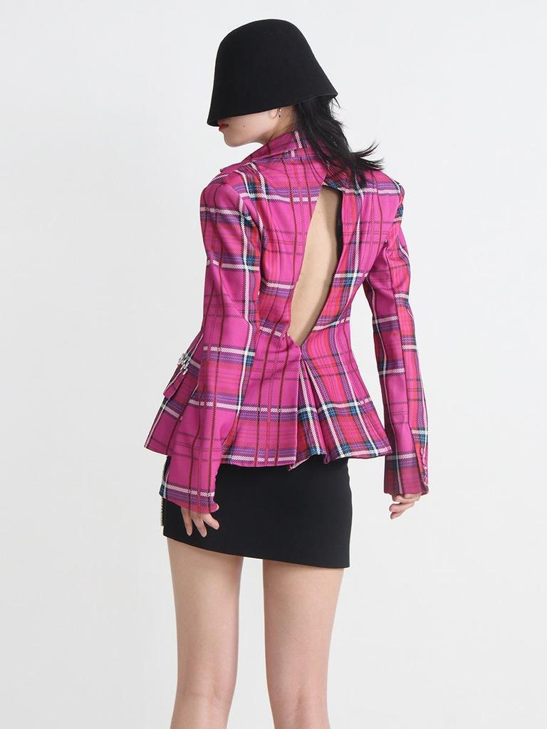 Women's Spring 2025 Korean Square Collar Diamond Backless Suit Jacket