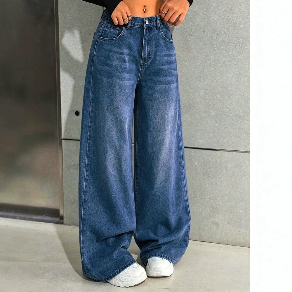 European and American retro high street wide-leg pants loose high-waisted floor-mopping pants jeans women's models