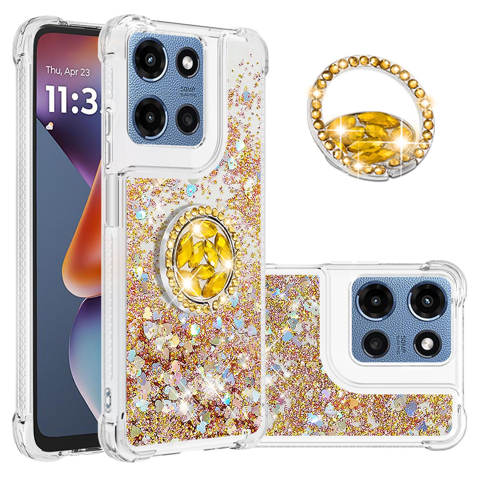 

Для Motorola Moto G Stylus 5G (2025) Чехол из ТПУ с подставкой, противоударная крышка-песочные часы Gold/Hearts