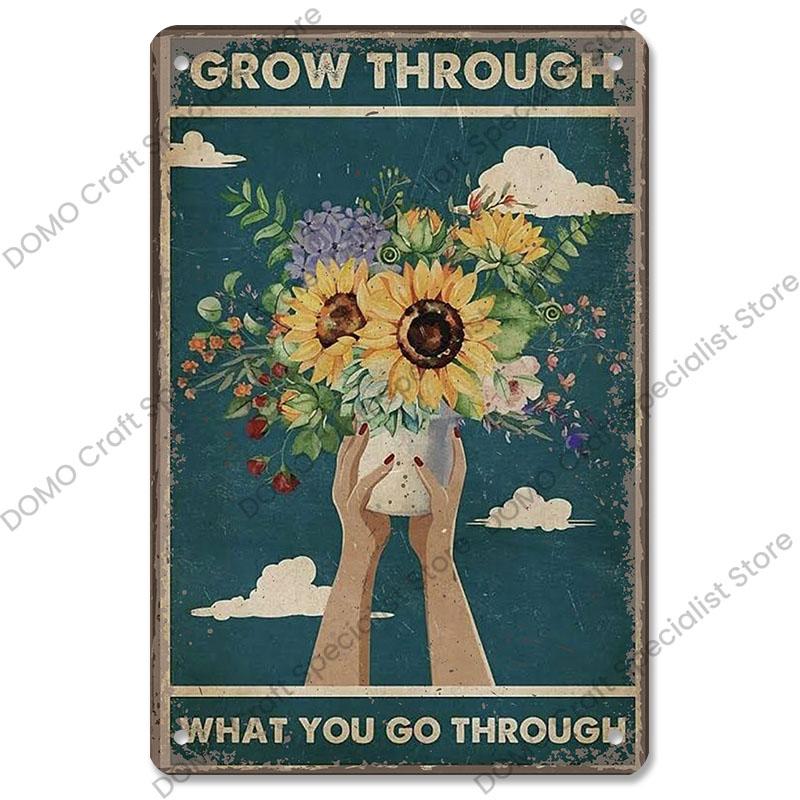 Gartenplaketten, Vintage-Metallblechschilder, Katze, Hund, Sonnenblumen, Mädchen, Metallplatte, Blumenladen, Herrenhaus, Wohnzimmer-Wanddekoration