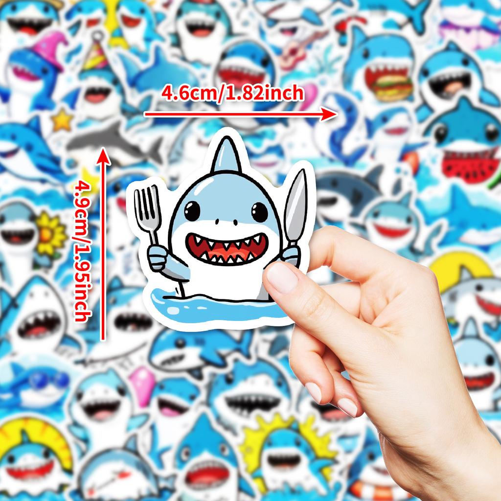 New 50 Cute Shark Personality Creative Stickers Mobile Phone Notebook Water Cup Suitcase Waterproof Stickers