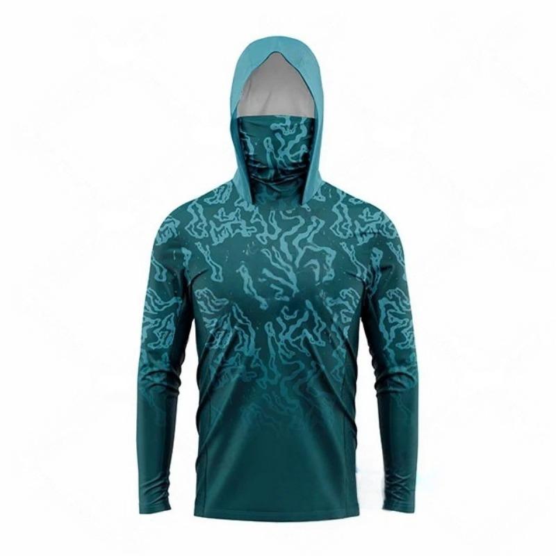 MALFC Fishing Apparel Men Hood Fishing Shirt Long Sleeve Fishing T Shirt Uv Protection