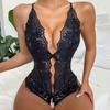 New sexy hollow lace deep open crotch one-piece erotic underwear set