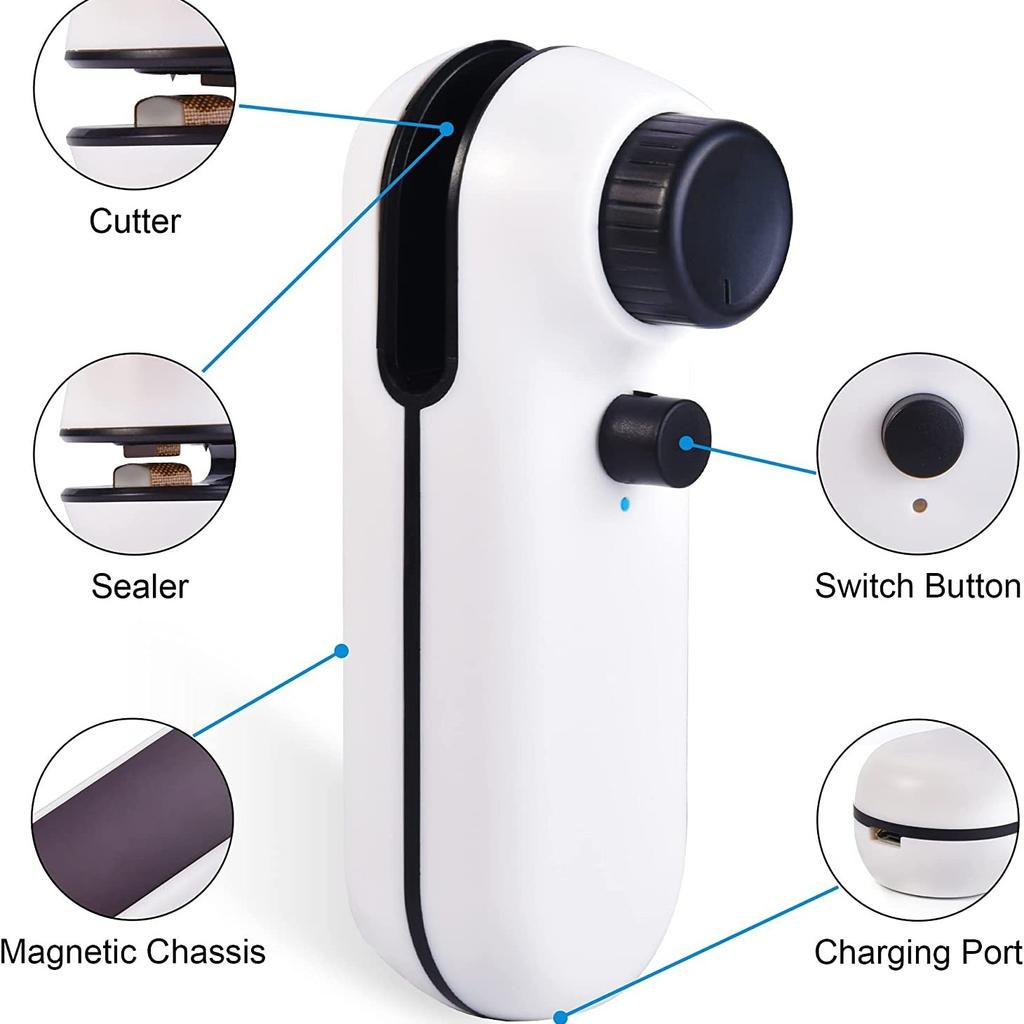 Mini Bag Sealer, Handheld Heat Sealer, Upgraded 2 IN 1 Heat Sealer & Cutter USB Rechargeable, Portable Resealer Machine for Food Snack Storage