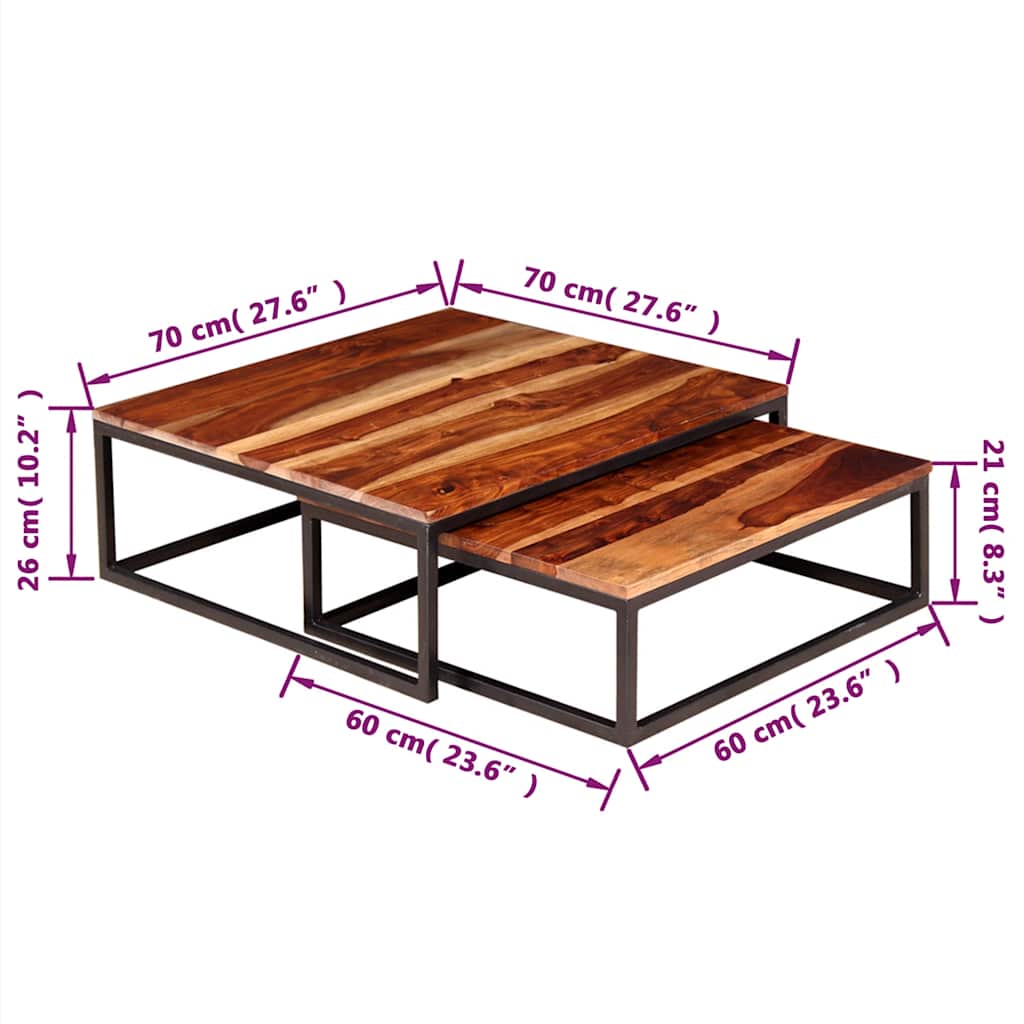 2 Piece Nesting Table Set Solid Acacia Wood